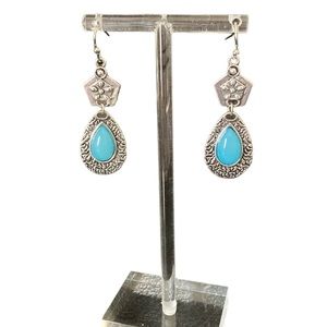 Flower Pattern Water Drop Shape Inlaid Synthetic Gemstone Dangle Earrings Retro